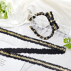 きらめくプラスチックスパンコール弾性ビーズ  3列スパンコールビーズ  装飾アクセサリー  ゴールド  30x1.5mm  15ヤード/カード&nbsp;OCOR-WH0047-80
