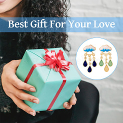 2 Pairs 2 Colors Teardrop Alloy Enamel Dangle Stud Earrings for Women&nbsp;EJEW-TA0001-49A