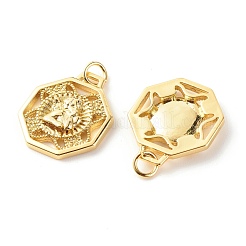 真鍮チャーム  丸カン付き  カドミウムフリー＆鉛フリー  六角  18KGP本金メッキ  23x17.5x3mm  穴：3.5mm&nbsp;KK-P208-05G-RS