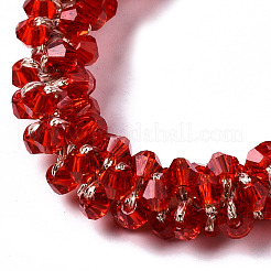 ファセット透明ガラスビーズストレッチブレスレット  トルセードブレスレット  双円錐形  レッド  内径：1-5/8インチ（4cm）&nbsp;BJEW-S144-001F-02