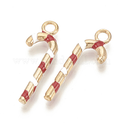 合金エナメルチャーム  カドミウムフリー＆鉛フリー  キャンディー棒  ライトゴールド  レッド  26x9x2.5mm  穴：2mm&nbsp;X-ENAM-S115-016