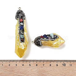 電気メッキされた天然水晶の大きなペンダント  スプレー塗装されたチャクラナゲットチャーム、鉄のラインストーン留め具付き  ゴールド  48~66.5x18~19x12~16mm  穴：2mm&nbsp;G-B077-04A-04