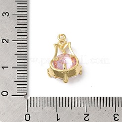 真鍮チャーム  ガラスと  花  ゴールドカラー  ピンク  19x12x6mm  穴：1.2mm&nbsp;KK-C062-037G-02