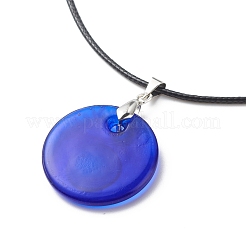 Blue Lampwork Evil Eye Pendant Necklace with Waxed Cord for Women&nbsp;NJEW-JN03955-04