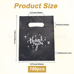 PEプラスチックバッグ  単語ありがとう模様の長方形  ブラック  20.1x14.9x0.01cm  100個/セット&nbsp;ABAG-WH20014-13A-01