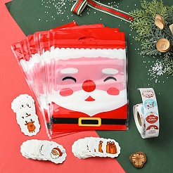 クリスマスをテーマにした長方形のプラスチック製ジッパー付きキャンディ保存袋  粘着紙ステッカーロールと紙印刷ギフトタグ付き  レッド  220x155x0.1mm&nbsp;OPP-FS0001-11