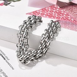 304ステンレススチール製ハーフラウンドリンクチェーンブレスレット、女性・男性用  ステンレス鋼色  8-1/4インチ（21cm）&nbsp;BJEW-F488-07P