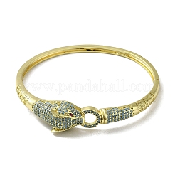 Brass Pave Cadet Blue & Orchid Cubic Zirconia Leopard Hinged Bangle for Women&nbsp;BJEW-K246-21B-G