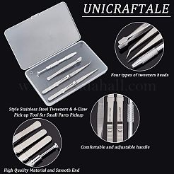 4Pcs 4 Style Stainless Steel Tweezers & 4-Claw Pick up Tool for Small Parts Pickup&nbsp;STAS-UN0039-16