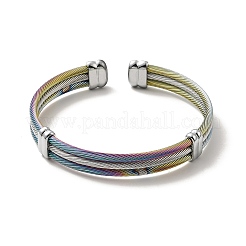 304 Stainless Steel Triple Layer Twist Rope Open Cuff Bangle for Women&nbsp;BJEW-P283-09M