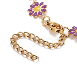 Enamel Daisy Link Chain Necklace&nbsp;NJEW-P220-01G-02
