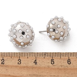 Half Round Brass & ABS Imitation Pearl Stud Earrings&nbsp;EJEW-M077-07P