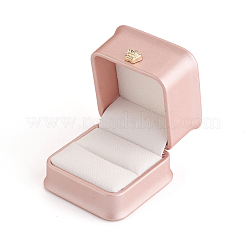 Puレザーリングギフトボックス  金メッキされた鉄の王冠とベルベットの内側  結婚式のための  ジュエリー収納ケース  ピンク  5.85x5.8x4.9cm&nbsp;LBOX-L005-A01