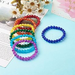 スプレー塗装クラックルガラスラウンドビーズストレッチブレスレットセット  ミックスカラー  内径：2-1/2インチ（6.25cm）  7個/セット&nbsp;BJEW-JB06481