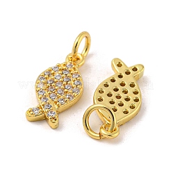 イエスの魚/イクトゥス リアル 18K ゴールド メッキ ラック メッキ 真鍮 マイクロ パヴェ キュービックジルコニア ペンダント  長持ちメッキ  鉛フリー＆カドミウムフリー  透明  14x7x2mm  穴：3.5mm&nbsp;KK-R153-04G
