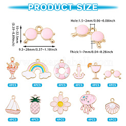 44個11スタイルアロイエナメルペンダント  混合図形  ピンク  10~22.5x12.5~28x1~7mm  穴：1~2mm  4個/スタイル&nbsp;ENAM-TA0002-95A