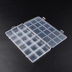 PPプラスチックグリッドビーズコンテナ  18つのコンパートメントオーガナイザー収納ボックス  長方形  ホワイト  21x10.5x1.85cm  内径：3.3x3.3のCM&nbsp;LS-CON-WH0089-142B