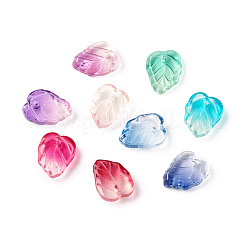 ツートンの透明ガラスチャーム  葉  ミックスカラー  13.5x10.5x3.5mm  穴：1.2mm&nbsp;GLAA-H016-15