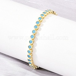 Brass Pave Flat Round Cubic Zirconia Link Chain Bracelets&nbsp;KK-CBA960E-20G