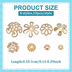 真鍮ビーズキャップ80種類8個  長持ちメッキ  花  18KGP本金メッキ  4~10x1~3mm  穴：1~1.5mm  10個/スタイル&nbsp;KK-ME0001-32