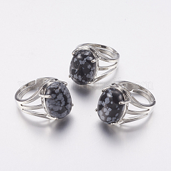 Natural Snowflake Obsidian Wide Band Finger Rings&nbsp;RJEW-K224-A08