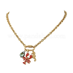 Ocean Brass Enamel Red Lobster Pendants 304 Stainless Steel Cable Chain Necklaces for Women&nbsp;NJEW-JN06483-02