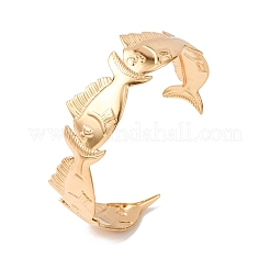 女性用マリン304ステンレススチールカフバングル  ゴールドカラー  魚  内径：2-1/2インチ（6.4cm）&nbsp;BJEW-Z147-01G-01