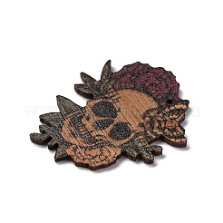 片面プリントの木製ペンダント  ハロウィーンのチャーム  スカル  44.5x37x2.5mm  穴：1.6mm&nbsp;WOOD-B009-01E