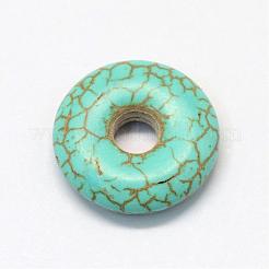 合成ターコイズ天然石ペンダント  ドーナツ/円盤  染め  ターコイズ  ドーナツ幅：7.5mm  20x4~4.5mm  穴：5mm&nbsp;TURQ-S283-05