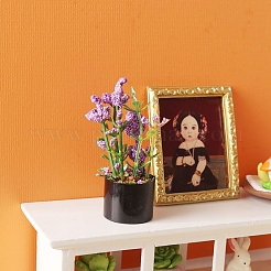 プラスチック製の花のミニチュア装飾品  ガーデンドールハウスアクセサリー  暗い蘭  57x21mm&nbsp;PW-WGBFED3-01