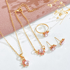 Cat Paw Print Alloy Pave Cubic Zirconia Pendant Necklaces & Stud Earring & Ring & Link Bracelets Sets for Women&nbsp;FS-WGC55DF-01