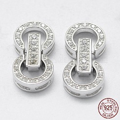 変色防止ロジウムメッキ 925スターリングシルバー キュービックジルコニア時計バンド留め金  留め金の上に折る  スタンプ925個付き  リング  プラチナ  20x9x4mm  穴：0.5x4mm&nbsp;STER-F037-124P