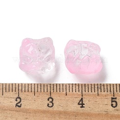 ベーキングペイント透明ガラスビーズ  グラデーションカラー  ライオン  パールピンク  11.5x11x9.5mm  穴：1.2mm&nbsp;GLAA-C035-01F