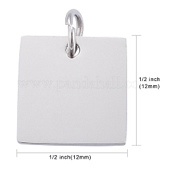 変色しにくい201ステンレススチールチャーム  手動研磨  正方形  ステンレス鋼色  12x12x1mm  穴：3.5mm&nbsp;STAS-S105-T630-1