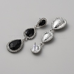 Glass Teardrop Dangle Stud Earrings with Rhinestone&nbsp;EJEW-WH0009-99C