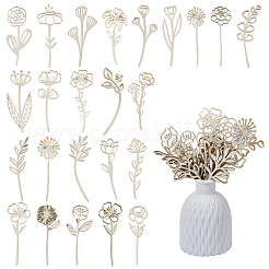 24Pcs 5 Styles Unfinished Wood DIY Flower Decorations for Festival Art&nbsp;WOOD-FH0002-47