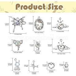 20個 10スタイル合金、ラインストーンペンダント付き  混合図形  プラチナ  11~29x9~28x3.5~7.5mm  穴：1.2~2.2mm  2個/スタイル&nbsp;FIND-YW0004-98