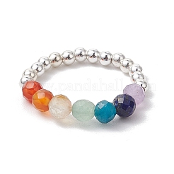 Natural Amethyst & Natural Lapis Lazuli & Natural Apatite & Natural Green Aventurine & Natural Citrine & Brass Beads Chakra Rings&nbsp;RJEW-TA00185-02