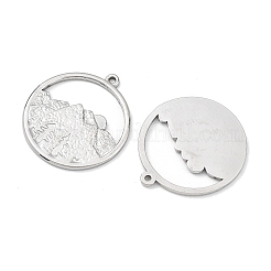 304ステンレスペンダント  山々のチャームに満ちた円形  切り取る  ステンレス鋼色  27.5x25x1.5mm  穴：1.4mm&nbsp;SA-B006-06P-A