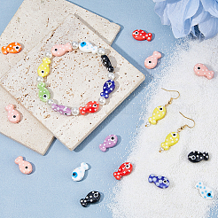 35個 10種類の手作り磁器ビーズ  オペーク樹脂ビーズ  魚  ミックスカラー  11~19x11.5~19.5x6.5~7mm  穴：1.6~2.1mm&nbsp;PORC-HS0001-13