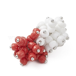 ガラスシードビーズのブドウペンダント  304ステンレススチール製ジャンプリング付き  ツートン  レッド  15x30x22mm  穴：5mm&nbsp;PALLOY-JF04250-01