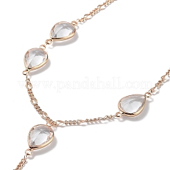 Glass Teardrop Lariat Necklaces with Brass Figaro Chains&nbsp;NJEW-A015-14KCG