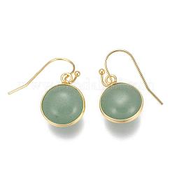 Flat Round Golden Tone Brass Natural & Synthetic Mixed Stone Dangle Earrings&nbsp;EJEW-M059-M