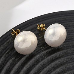 真鍮とABS樹脂製のイミテーションパールスタッドピアス（女性用）  ラウンド  長持ちメッキ  ラックめっき  鉛フリー＆カドミウムフリー  ゴールドカラー  リネン  15.5mm&nbsp;PL-CBA760A-14C-G02