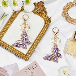 Butterfly Zinc Alloy & Rhinestone Keychains&nbsp;KEYC-WH0053-045G-01