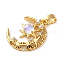 Brass Micro Pave Clear Cubic Zirconia with Glass Pendants&nbsp;X-KK-G483-02G