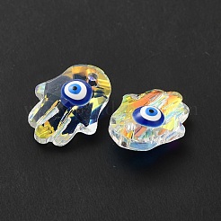 ナザールボンジュウガラスペンダント  hamsa hand/hand of miriam チャーム  エナメル  宗教  多面カット  半分ABカラーメッキ  ブルー  18x13.5x7mm  穴：1.6mm&nbsp;G-P485-02C
