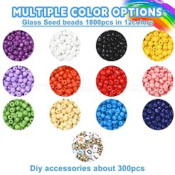 DIY ブレスレット ネックレス メイキング キット  ガラスシード、アクリルレター、プラスチックラウンドビーズを含む  合金クラスプ  伸縮性のある糸  はさみ  ミックスカラー  2111個/箱&nbsp;DIY-YW0007-83