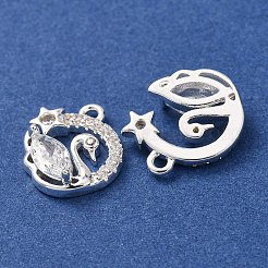 キュービックジルコニアペンダント付き真鍮  白鳥チャーム  透明  925銀メッキ  15x13x4mm  穴：1.5mm&nbsp;KK-L270-01S