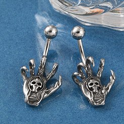 Skull Devil Hand 316 Surgical Stainless Steel Belly Button Rings&nbsp;EJEW-G416-12AS